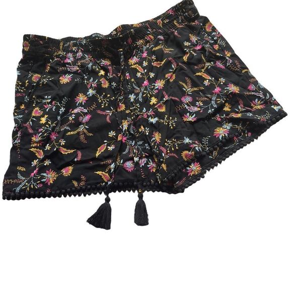 a.n.a. shorts boho small black with pink and yellow floral design elastic waist - Picture 1 of 8